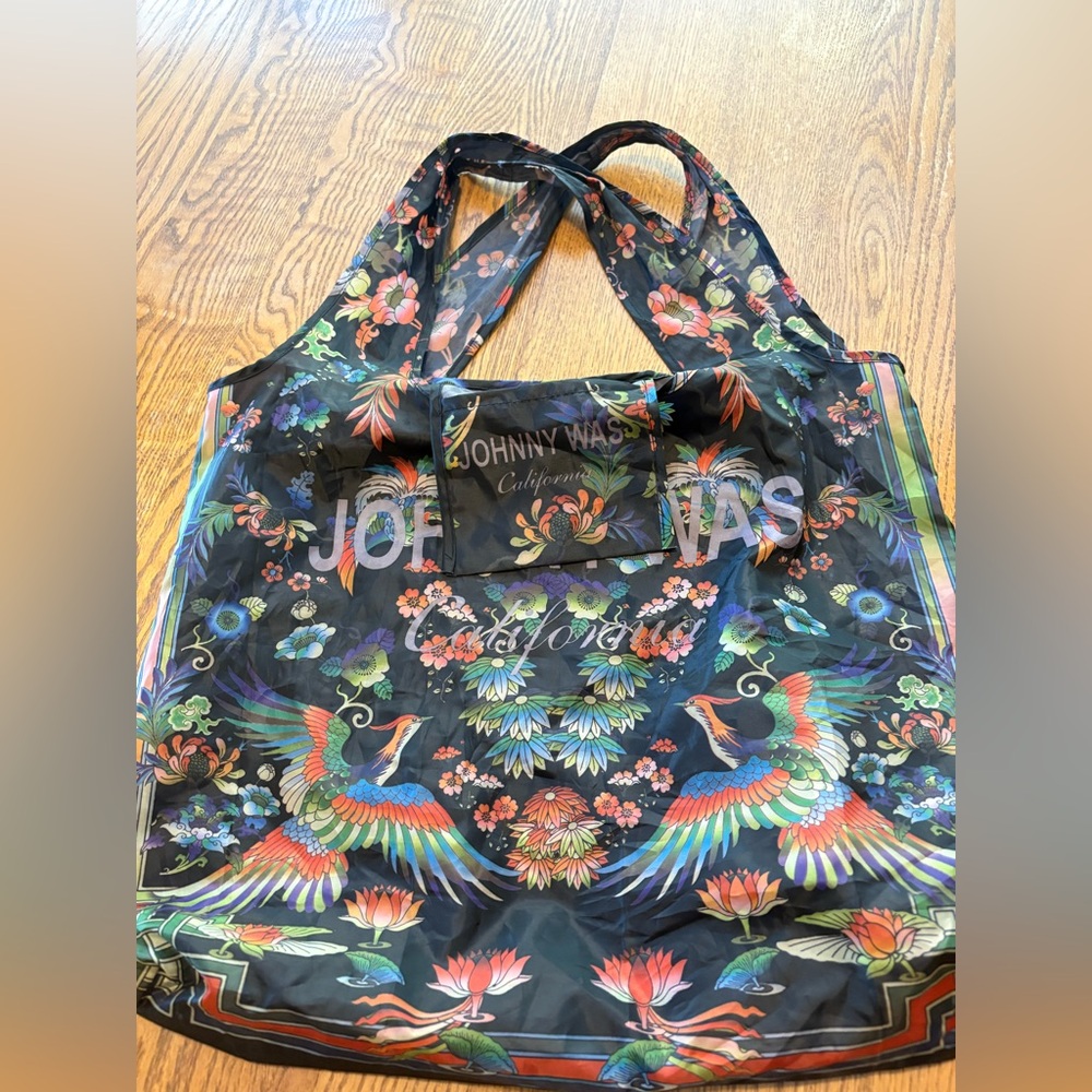 Johnny Was black dreamer shopping bag tote Birds Packable Reuseable